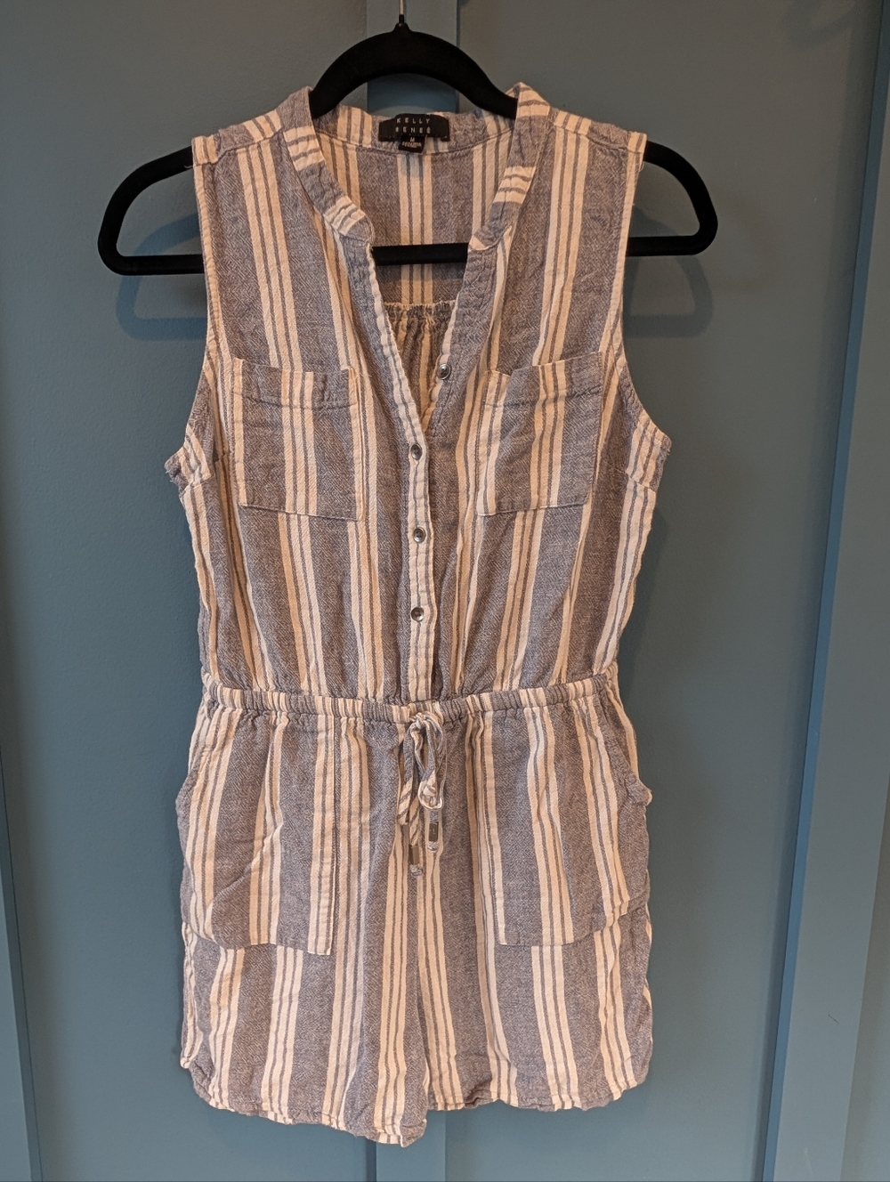 Kelly Renee Sleeveless Striped Linen Romper